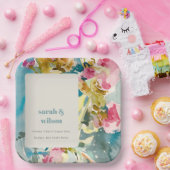 Abstrakte fette rosa blaue Wasserfarbe Blumenzehen Pappteller (Party)