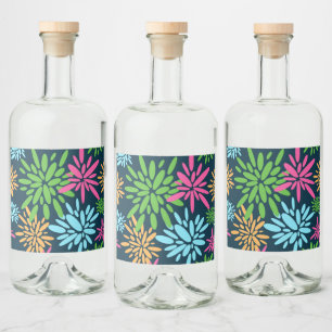 Abstrakte Feuerwerkskörper-Blume Label-Set Alkoholflaschenetikett