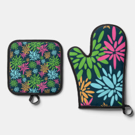 Abstrakte Feuerwerkskörper-Blume Ofenhandschuh & Topflappen-Set