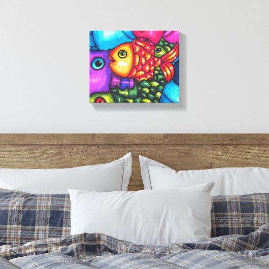 Abstrakte Fische Meereswelt Original Art Leinwanddruck (Insitu (Schlafzimmer))