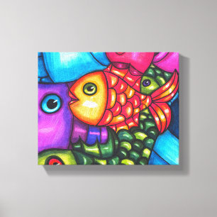 Abstrakte Fische Meereswelt Original Art Leinwanddruck