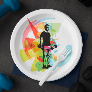 Abstrakte Fitness Kunst der Menschheit Pappteller