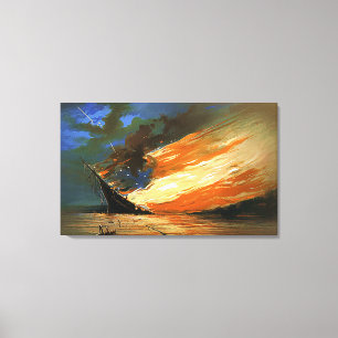 Abstrakte Flag Burning Painting auf verschnürten C Leinwanddruck
