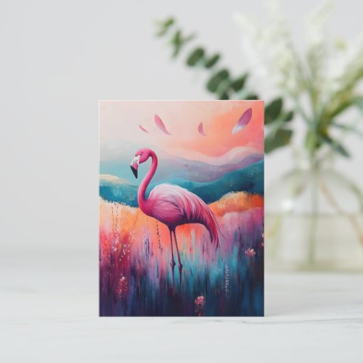 Abstrakte Flamingo-Ölmalerei Postkarte (Stehend Vorderseite)