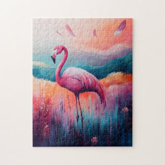 Abstrakte Flamingo-Ölmalerei Puzzle