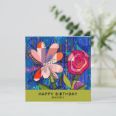 Abstrakte Floral Happy Birthday Custom Message Car Karte (Stehend Vorderseite)