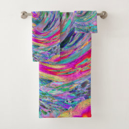 Abstrakte floral Psychedelische Regenbogenwellen Badhandtuch Set