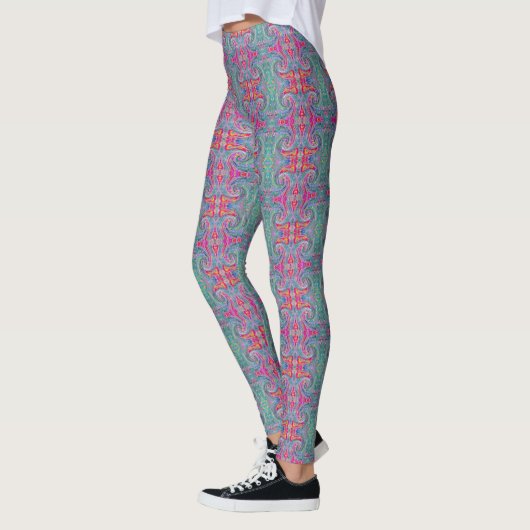 Abstrakte floral Psychedelische Regenbogenwellen Leggings (Links)