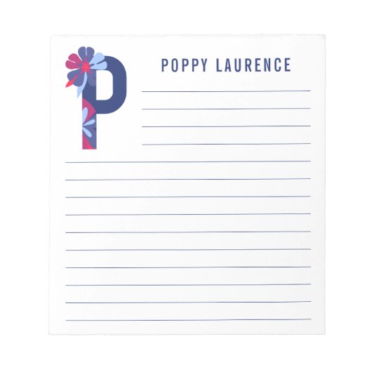 Abstrakte florale Alphabet Linde Notizblock (Vorderseite)