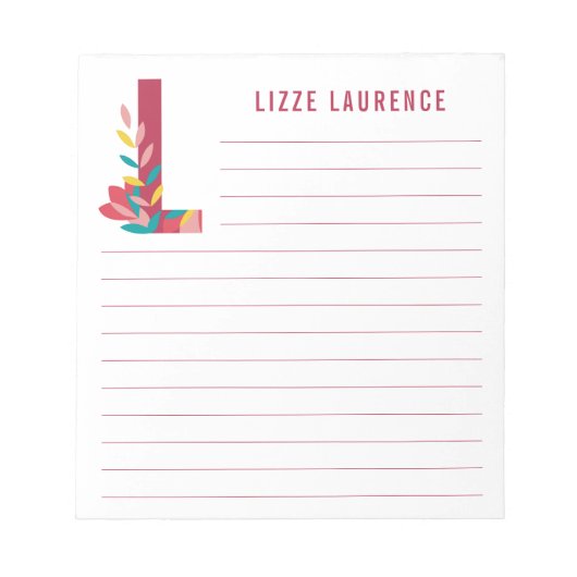 Abstrakte florale Alphabet Linde Notizblock (Vorderseite)
