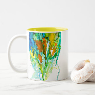 Abstrakte florale Aquarellkunst Zweifarbige Tasse