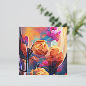 Abstrakte florale Kunst Orange Red Blue Blumen (Stehend Vorderseite)