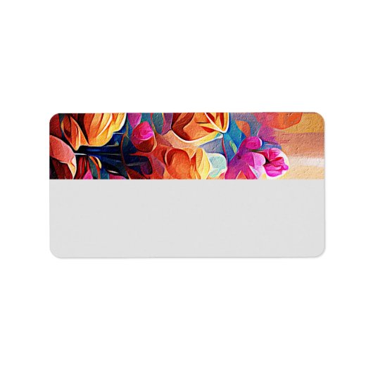 Abstrakte florale Kunst Orange Red Blue Blumen Adressaufkleber (Vorne)