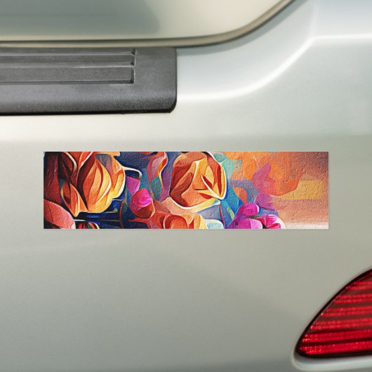 Abstrakte florale Kunst Orange Red Blue Blumen Autoaufkleber (Auf Auto)