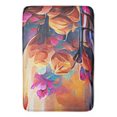 Abstrakte florale Kunst Orange Red Blue Blumen Badematte (Vorderseite Vertikal)