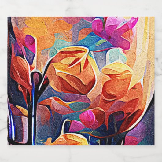 Abstrakte florale Kunst Orange Red Blue Blumen Bierflaschenetikett (Einzelnes Label)