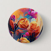 Abstrakte florale Kunst Orange Red Blue Blumen Button (Vorderseite)