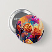 Abstrakte florale Kunst Orange Red Blue Blumen Button (Vorne & Hinten)