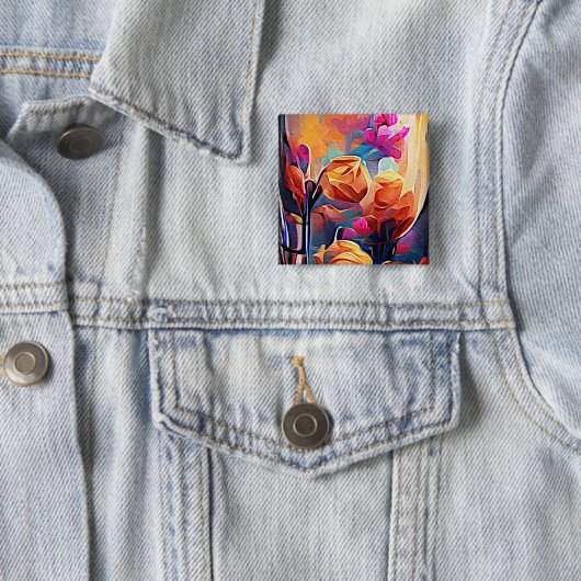 Abstrakte florale Kunst Orange Red Blue Blumen Button (Beispiel)