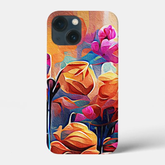 Abstrakte florale Kunst Orange Red Blue Blumen Case-Mate iPhone Hülle (Rückseite)