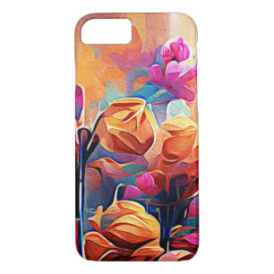 Abstrakte florale Kunst Orange Red Blue Blumen Case-Mate iPhone Hülle