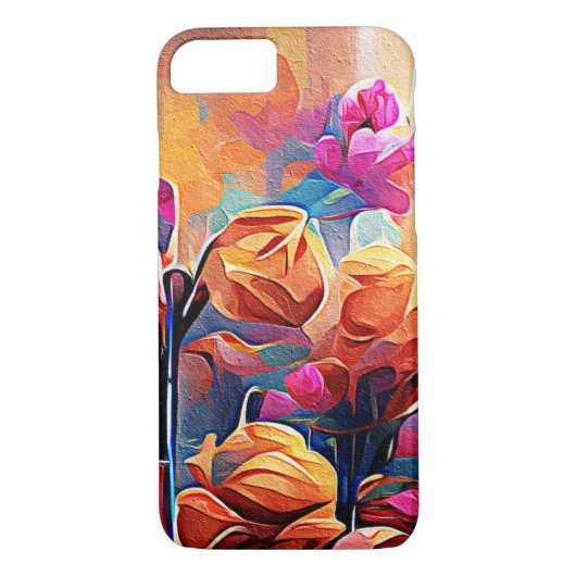 Abstrakte florale Kunst Orange Red Blue Blumen Case-Mate iPhone Hülle (Rückseite)
