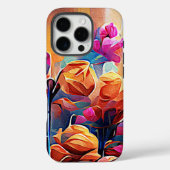 Abstrakte florale Kunst Orange Red Blue Blumen Case-Mate iPhone Hülle (Rückseite)