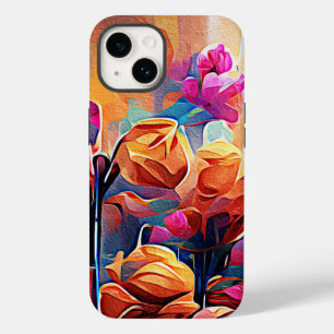 Abstrakte florale Kunst Orange Red Blue Blumen Case-Mate iPhone 14 Hülle