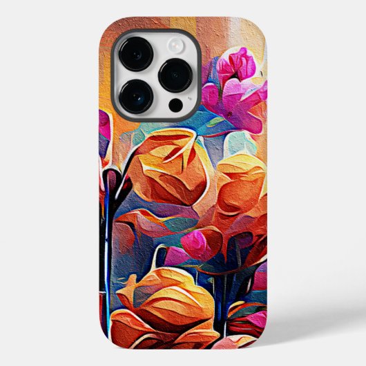 Abstrakte florale Kunst Orange Red Blue Blumen Case-Mate iPhone Hülle (Rückseite)