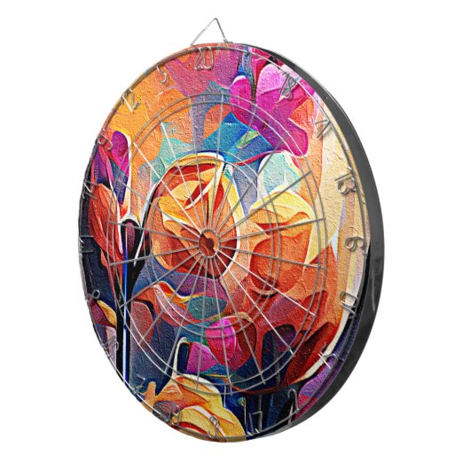 Abstrakte florale Kunst Orange Red Blue Blumen Dartscheibe (Vorderseite rechts)