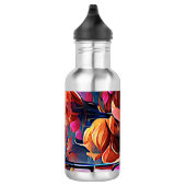 Abstrakte florale Kunst Orange Red Blue Blumen Edelstahlflasche (Rechts)