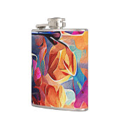 Abstrakte florale Kunst Orange Red Blue Blumen Flachmann (Links)
