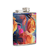 Abstrakte florale Kunst Orange Red Blue Blumen Flachmann (Rechts)