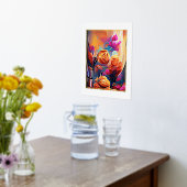 Abstrakte florale Kunst Orange Red Blue Blumen Foliendrucke (Ablage(Küche))