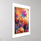 Abstrakte florale Kunst Orange Red Blue Blumen Foliendrucke (Ablage )