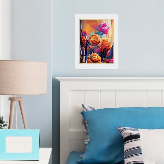 Abstrakte florale Kunst Orange Red Blue Blumen Foliendrucke (In Situ (Schlafzimmer))
