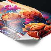 Abstrakte florale Kunst Orange Red Blue Blumen Fotodruck (Ecke)