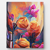Abstrakte florale Kunst Orange Red Blue Blumen Fotoplatte (Vorderseite)