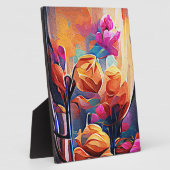 Abstrakte florale Kunst Orange Red Blue Blumen Fotoplatte (Seite)