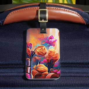 Abstrakte florale Kunst Orange Red Blue Blumen Gepäckanhänger