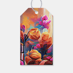 Abstrakte florale Kunst Orange Red Blue Blumen Geschenkanhänger