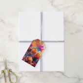 Abstrakte florale Kunst Orange Red Blue Blumen Geschenkanhänger (Mit Garn)