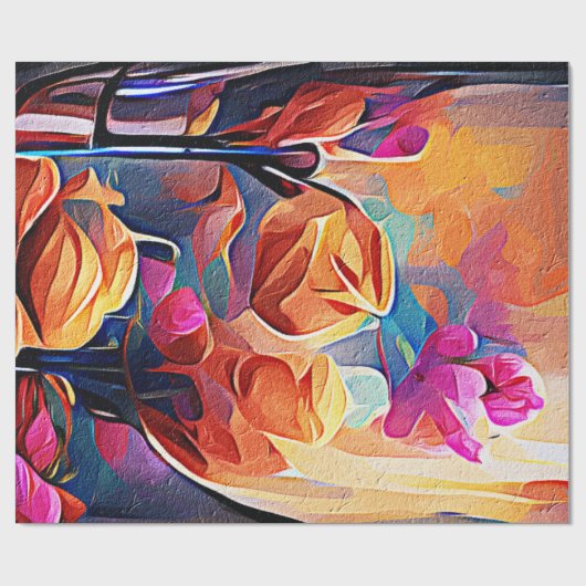 Abstrakte florale Kunst Orange Red Blue Blumen Geschenkpapier (Flach)