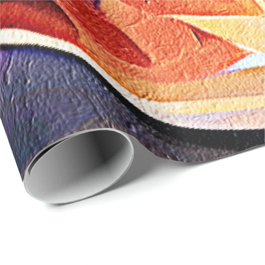 Abstrakte florale Kunst Orange Red Blue Blumen Geschenkpapier (Rolleneckpunkt)