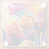 Abstrakte florale Kunst Orange Red Blue Blumen Glasuntersetzer (Rückseite)