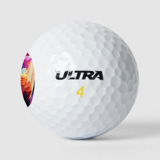 Abstrakte florale Kunst Orange Red Blue Blumen Golfball (Logo)