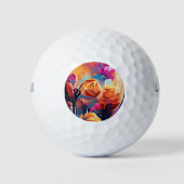 Abstrakte florale Kunst Orange Red Blue Blumen Golfball (Vorderseite)