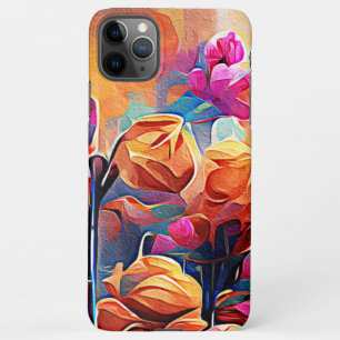 Abstrakte florale Kunst Orange Red Blue Blumen iPhone 11Pro Max Hülle