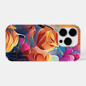 Abstrakte florale Kunst Orange Red Blue Blumen iPhone Hülle (Rückseite (Horizontal))
