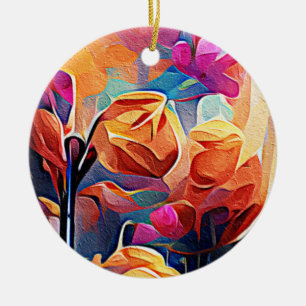 Abstrakte florale Kunst Orange Red Blue Blumen Keramik Ornament